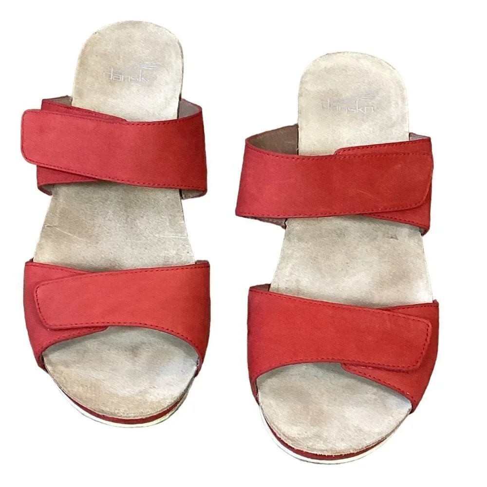 Dansko Vienna Milled Nubuck Double Strap Sandal 41 US 10.5-11 Tomato Red 272F - Picture 3 of 11